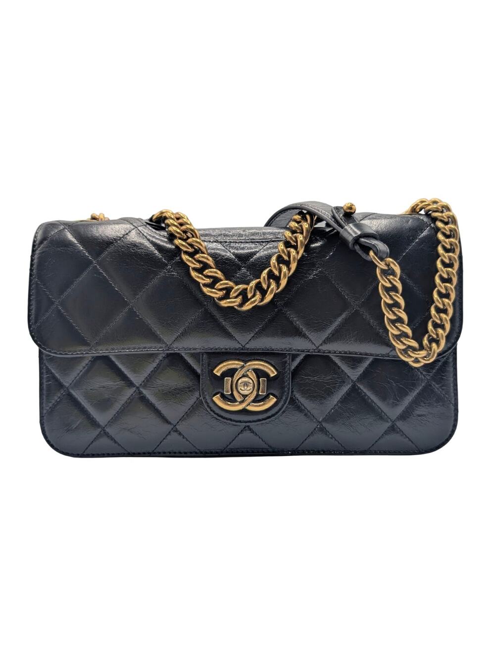 Chanel Black Quilted Glazed Calfskin Perfect Edge Medium Quilted Flap Bag
